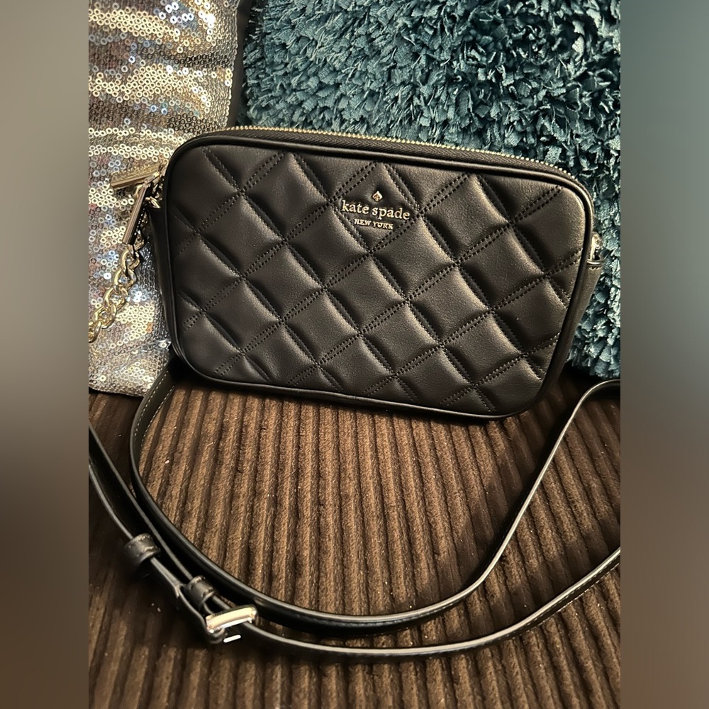 Kate Spade New York Natalia Quilted Smooth Leather Double zip Crossbody Black